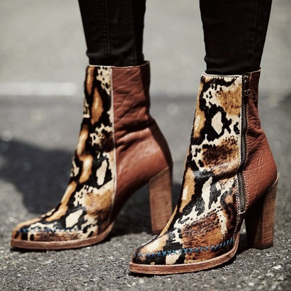 Free People Baroness Calf Hair Leather Leopard Print Booties Rare Find 6.5 EUC